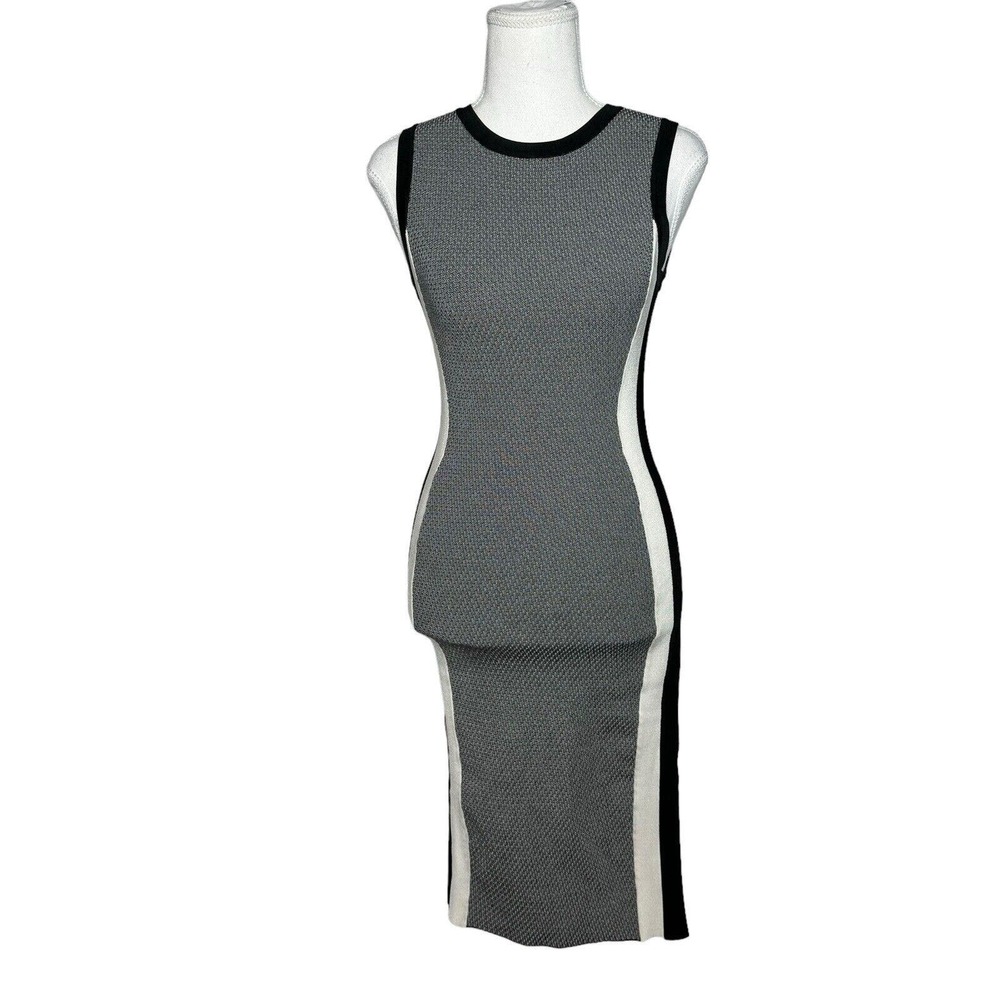 Karen Millen XS Sleeveless Expo Zip Long Bodycon Wiggle Pencil Side Stripe Dress - Picture 9 of 14